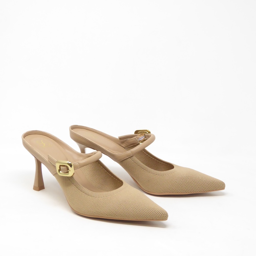 Cosy Island Womens GraceLithe Pointed Toe Heeled Mules Beige Knit Size 8